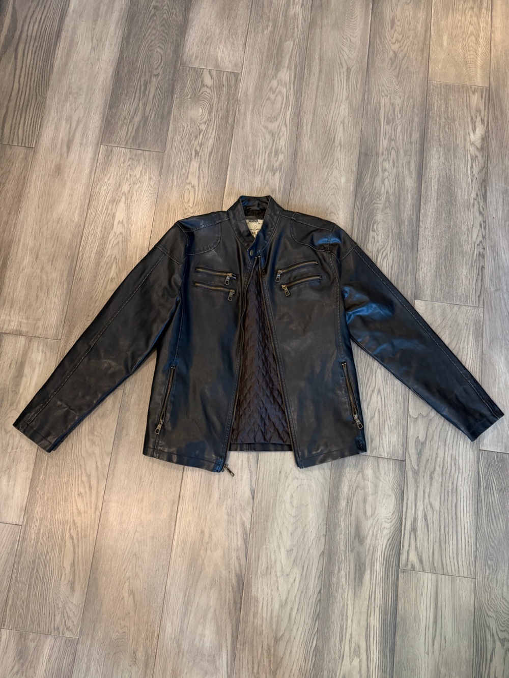 American Rag Black Faux Leather Bomber Jacket